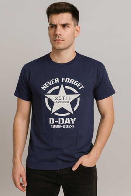 Be Fashionable Graphic Print Men Round Neck Navy Blue T-Shirt