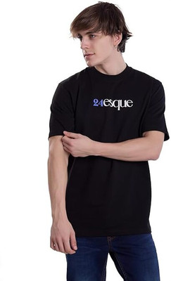24esque Typography Men Round Neck Black T-Shirt