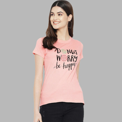 METRONAUT Typography Women Round Neck Pink T-Shirt