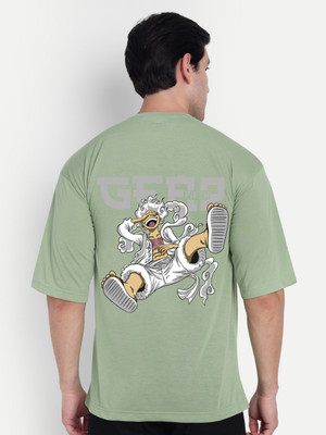 Manlino Graphic Print Men Round Neck Light Green T-Shirt