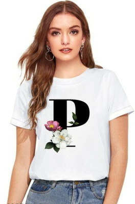 GP GARMENTS Printed Women Round Neck White T-Shirt