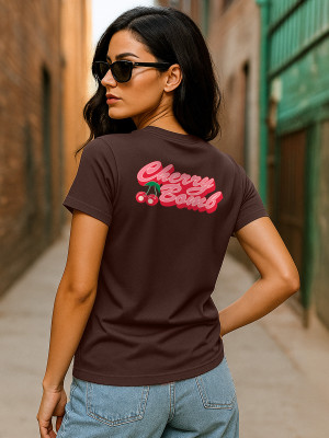 JUNEBERRY Graphic Print Women Round Neck Brown T-Shirt