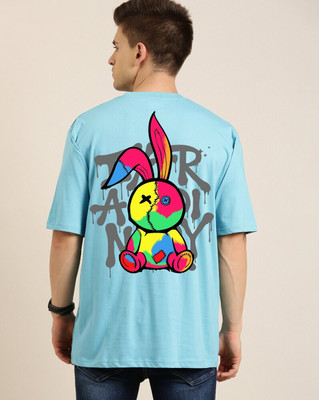 FASHNET FASHION Printed Men Round Neck Light Blue T-Shirt