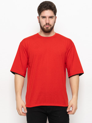 EMERALD Solid Men Round Neck Red T-Shirt