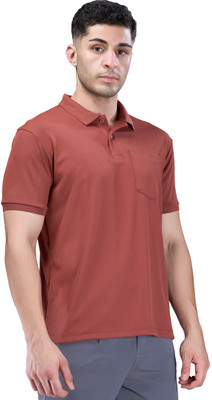 Maxzone Solid Men Polo Neck Orange T-Shirt