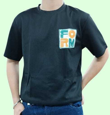Joshua jenny Self Design Men Round Neck Black T-Shirt