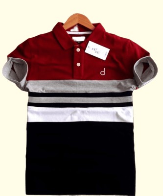 JED ENTERPRICE Striped Men Polo Neck Maroon T-Shirt