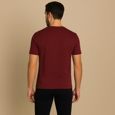 firrach Solid Men Round Neck Maroon T-Shirt