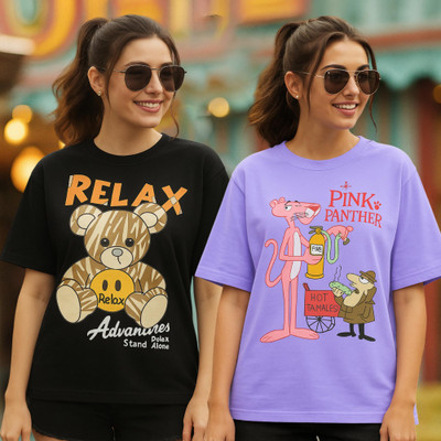 Fabflee Printed Women Round Neck Multicolor T-Shirt