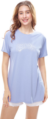 WEET Printed Women Round Neck Purple T-Shirt