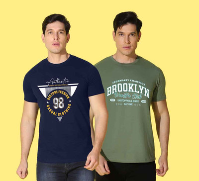 WOOSTRO Printed Men Round Neck Multicolor T-Shirt