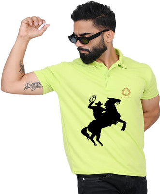 TAJNAN Printed Men Polo Neck Light Green T-Shirt