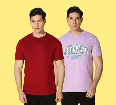 WOOSTRO Typography, Solid Men Round Neck Purple, Red T-Shirt