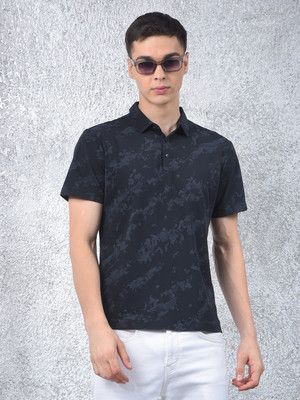 CRIMSOUNE CLUB Self Design Men Polo Neck Black T-Shirt