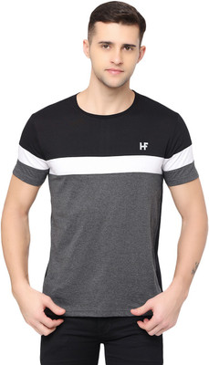 Hella Fashions Colorblock Men Round Neck Black, Grey T-Shirt