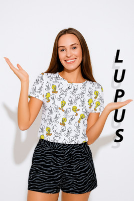 Gorangi Printed Women Round Neck White T-Shirt