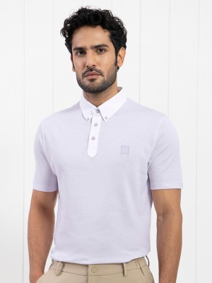 RARE RABBIT Solid Men Polo Neck Purple T-Shirt