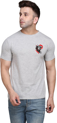 Blisstone Printed Men Round Neck Grey T-Shirt