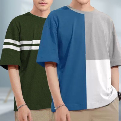 Pytton Colorblock, Striped Men Round Neck Multicolor T-Shirt