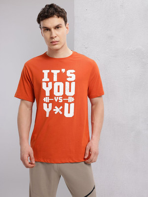 HRX by Hrithik Roshan Printed Men Round Neck Orange T-Shirt