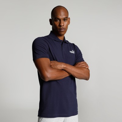 PUMA Solid Men Polo Neck Blue T-Shirt