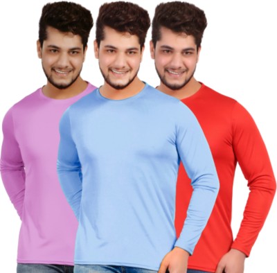 KASPY Solid Men Round Neck Pink, Blue, Red T-Shirt