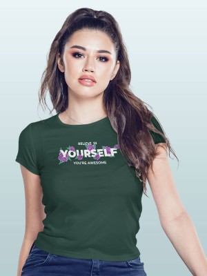 Macmerise Typography Women Round Neck Green T-Shirt