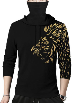 TRIPR Printed Men Hooded Neck Black T-Shirt