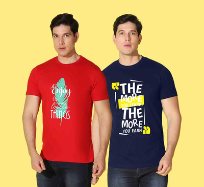 WOOSTRO Typography Men Round Neck Blue, Red T-Shirt