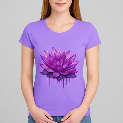 vastra root Graphic Print Women Round Neck Reversible Purple T-Shirt