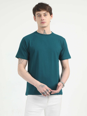 Caslay Solid Men Round Neck Blue T-Shirt