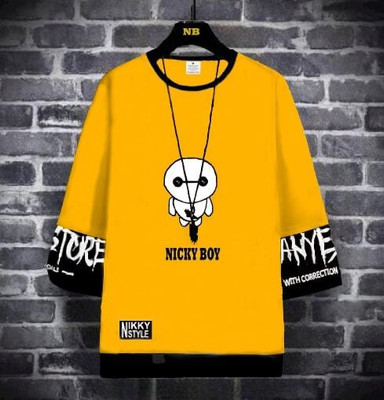 Conway Printed, Typography Men Round Neck Reversible Yellow T-Shirt
