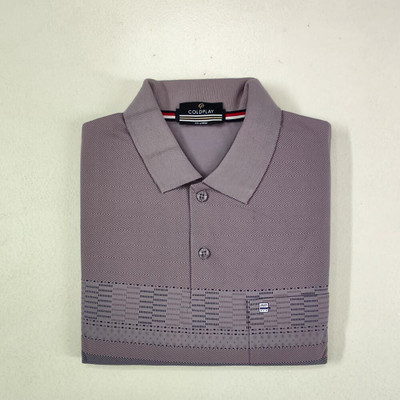 COLORTRAIT Striped Men Polo Neck Purple T-Shirt