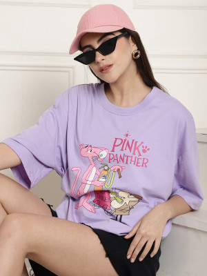 DreamBe Printed Women Round Neck Purple T-Shirt