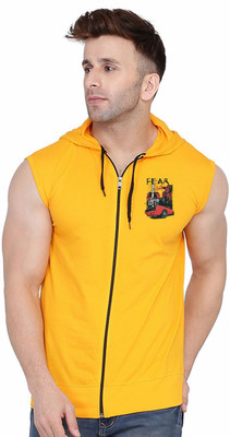 Lawful Casual Printed Men Hooded Neck Yellow T-Shirt