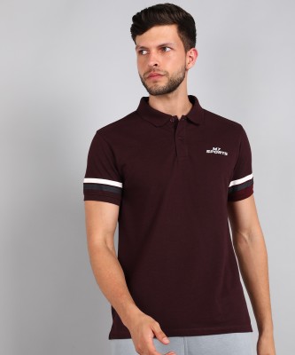 M7 By Metronaut Solid Men Polo Neck Maroon T-Shirt