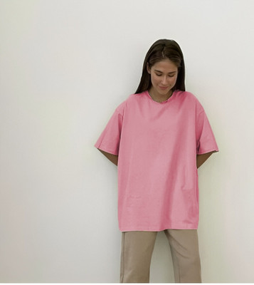 etsun Solid Women Round Neck Pink T-Shirt