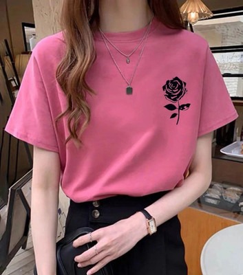 FAIRIANO Printed Women Round Neck Pink T-Shirt