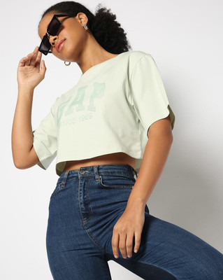 GAP Solid Women Round Neck Light Green T-Shirt
