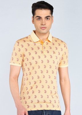 PETER ENGLAND Printed Men Polo Neck Yellow T-Shirt