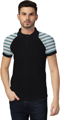 Lawful Casual Striped Men Polo Neck Blue T-Shirt