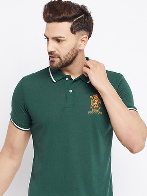 The Million Club Solid Men Polo Neck Green T-Shirt