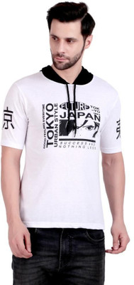 CT Fashion Printed Men Hooded Neck White T-Shirt