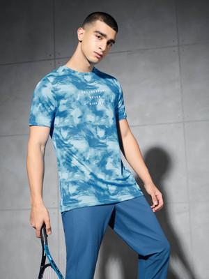 TECHNOSPORT Printed Men Crew Neck Blue T-Shirt