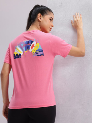 HRX by Hrithik Roshan Printed Women Round Neck Pink T-Shirt