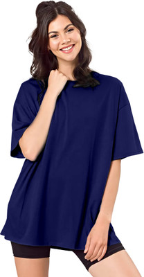 SHODOX Solid Women Round Neck Blue T-Shirt