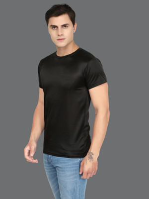 Fruzis Fashion Men Solid Round Neck Elastane Black T-Shirt For Rs. 81 @ 90 %