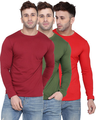New Trends Collection Solid Men Round Neck Red, Green, Maroon T-Shirt