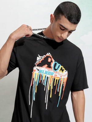 HIGHLANDER Printed Men Round Neck Black T-Shirt