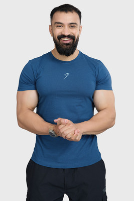 FuaarK Solid Men Round Neck Blue T-Shirt